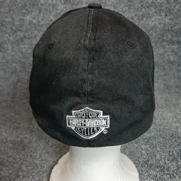 Harley Davidson Fitted Hat Cap Mens L XL Black Spellout Bar Shield - Picture 4 of 7